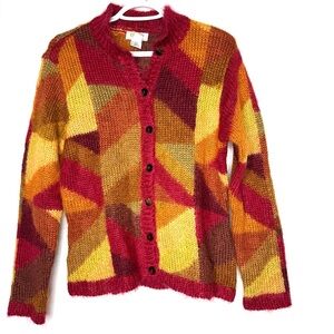 Talbots Vintage Women Front Button Sweater Cardigan Mohair Geometric Boho Unique